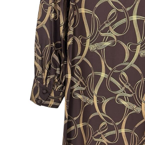 Dana Buchman Walnut Multi Printed Cowl Neck Long Sleeve Shirt Dress, Size 16 - Picture 5 of 6